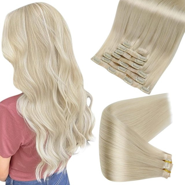 Full Shine Clip-in Echthaar Haarverlängerungen, blond, 8 Stück - Bild 1