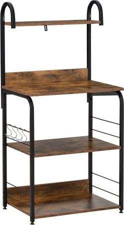 HOMCOM Küchenregal als Standregal mit 3 Ablagen und 4 Haken, Mikrowellenregal und Bäckerregal aus Stahl und MDF, Farbe: Rustikal-Braun, B/T/H: 60 x 40 x 125 cm
