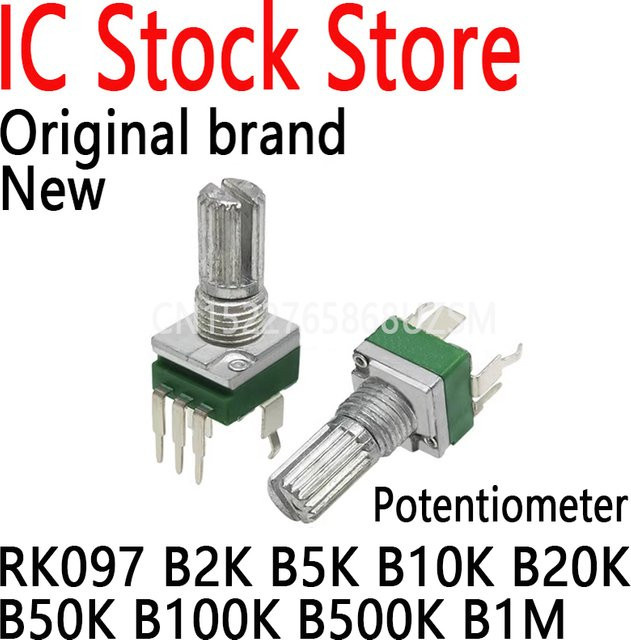 10er Set HZL-Tech RK097 Präzisions-Potentiometer vertikal mit 15 mm Schaftlänge, getriebelos, 3-Pin, verschiedene Widerstände (B2K bis 1M) - Bild 1