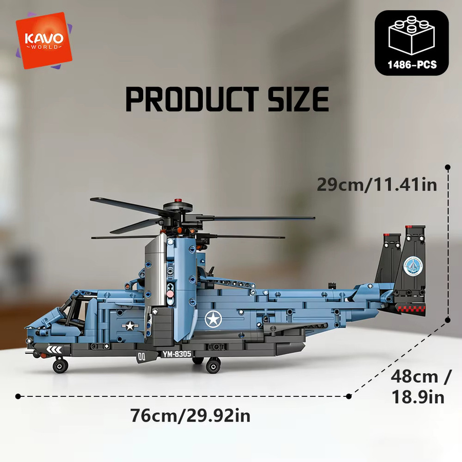 KAVOWORLD V-22 Militärflugzeug-Hubschrauber-Bausteinset, 1486 Teile - Bild 2