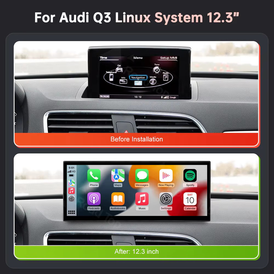 Road Top Linux Multimedia Display für Audi A1 und Q3 (2012-2018) mit 12,3 Zoll Bildschirm, Wireless CarPlay, Android Auto und Airplay, Schwarz - Bild 3