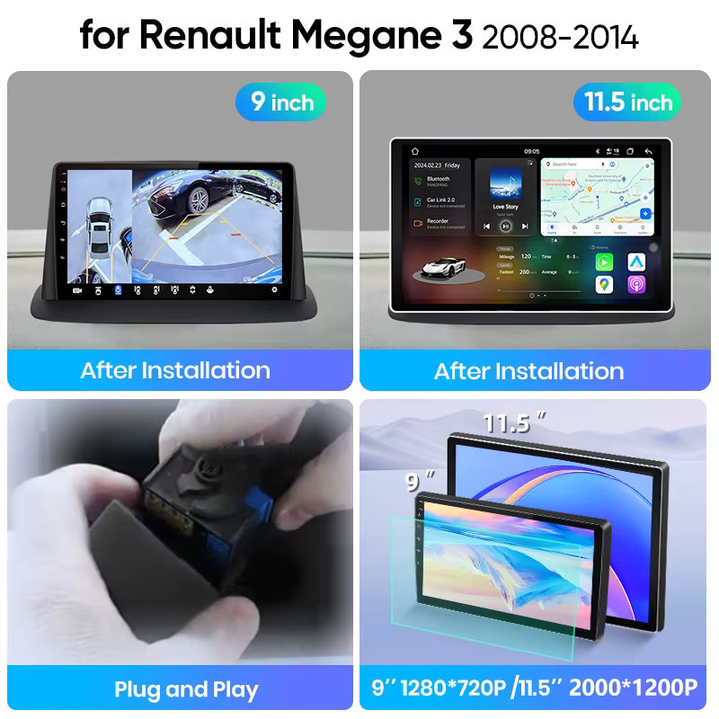Junsun Android Auto Autoradio für Renault Megane 3 und Fluence, Multimedia System mit Wireless Apple CarPlay, 9.0 Zoll IPS Touchscreen, Schwarz - Bild 3