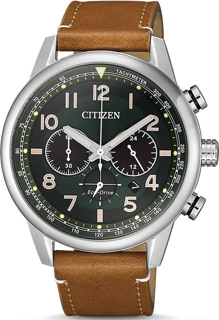 Citizen Chronograph, Solar, Edelstahl, Leder, Grün, 43 mm, Herren - Bild 1