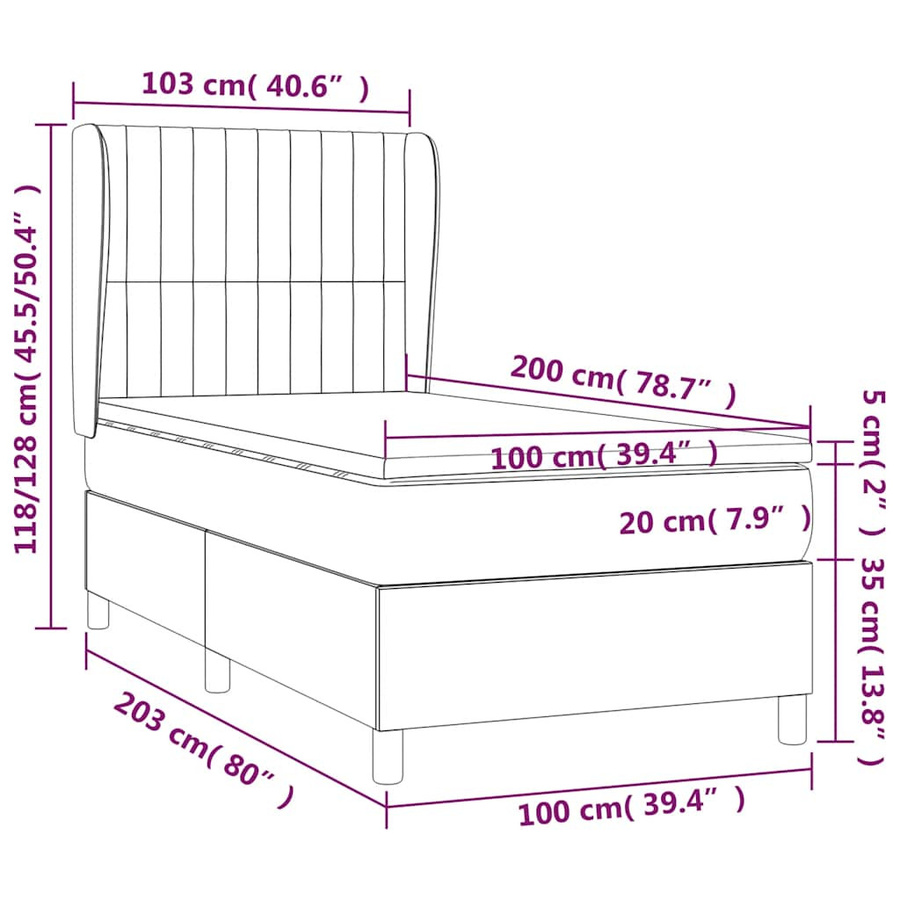 vidaXL Boxspringbett Hybrid mit Matratze und Kopfteil, Schwarz, B/T/H: 100 x 200 x 128 cm - Bild 3