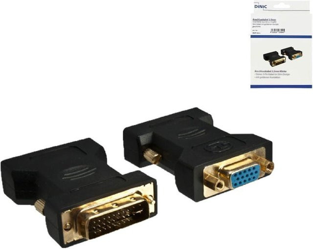 DINIC Monitor Adapter DVI-I Stecker auf VGA Buchse, Schwarz - Bild 1