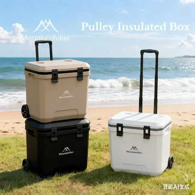 MOUNTAINHIKER GO PEAK Warmbox 36L mit Trolley Rädern in Khaki/Beige für Outdoor und BBQ - Bild 1