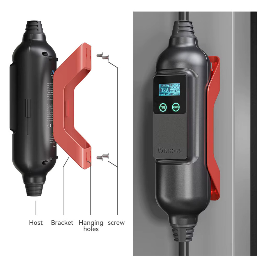 Khons Tragbares EV-Ladegerät Typ 2 22 kW 32 A mit WIFI-APP-Steuerung und 5 m Kabel in Schwarz-Rot - Bild 2