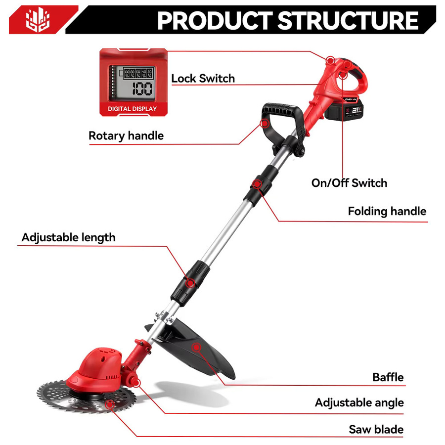 ONEVAN Bürstenloser elektrischer Rasenmäher 10 Zoll in Rot, kabelloser Gartentrimmer für Makita LXT 18V Akku, 36000RPM, Durchmesser: 25,4 cm - Bild 2