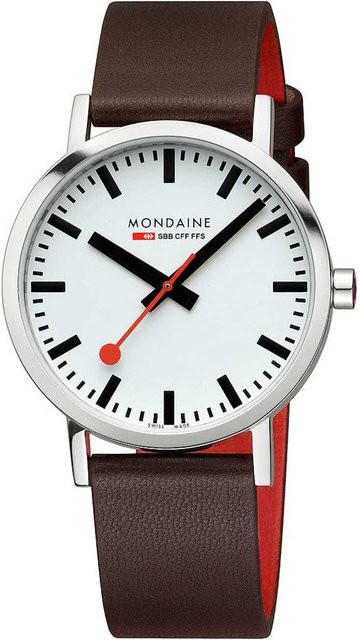 Mondaine Herrenuhr Classic SBB, Quarz, Edelstahl, 40 mm, Leder, Weiß - Bild 1