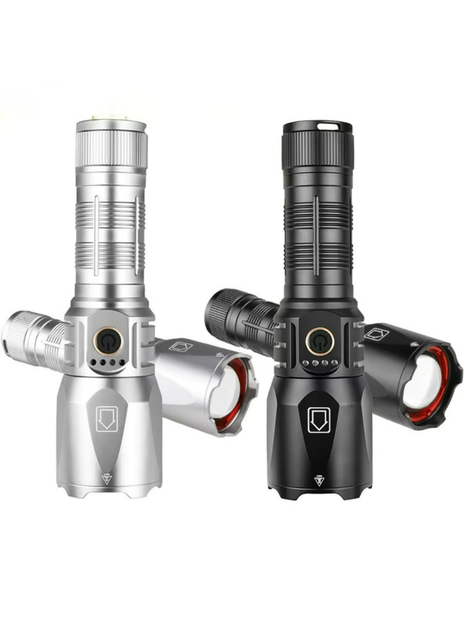 Ultrahelle Fokussierungstaschenlampe mit 30 W und Typ-C-Anschluss in Silber - Bild 4