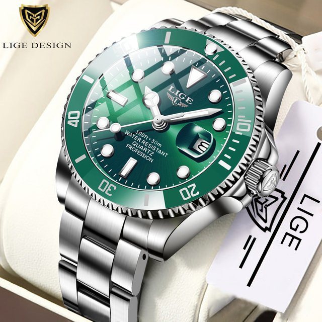 Lige Armbanduhr, Quarz, Edelstahl, Grün, 30 ATM, Herren - Bild 1