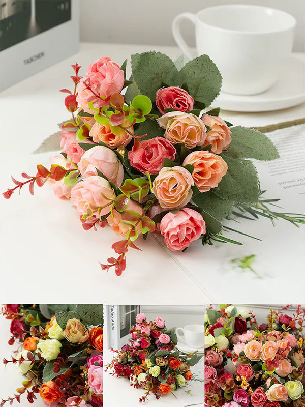 Künstliche Rosen-Seidenblumen von youyouhuan in Rot und Mehrfarbig als Blumenstrauß für Hochzeiten und Tischdekoration - Bild 2