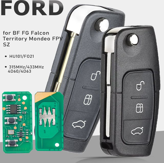 KEYECU Flip Remote Key Fob mit 3 Tasten und 433 MHz, 4D60/4D63 Chip für Ford BF FG Falcon Territory Mondeo FPV SZ, Schwarz - Bild 1