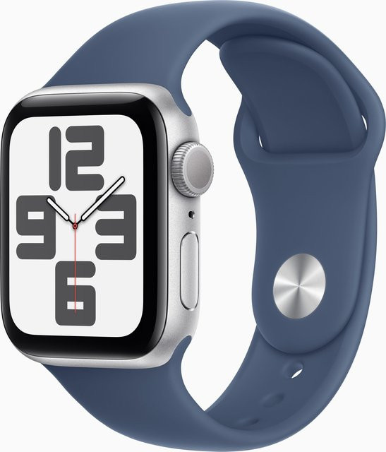 Apple Watch SE GPS 40 mm Aluminiumgehäuse Silber mit Sportarmband Denim Blue - Bild 1