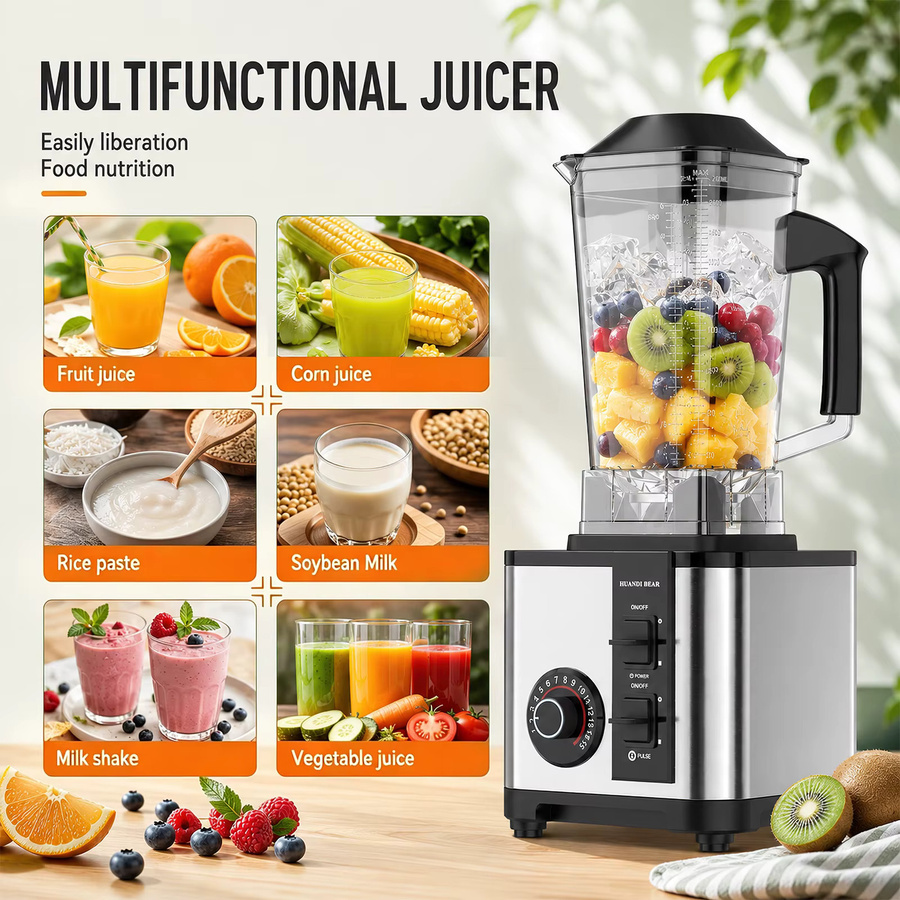 2-in-1 Hochgeschwindigkeits-Standmixer und Zerkleinerer mit 9500W, 8-Klingen-Smoothie-Maker und 24000 U/min, Silber, 2,5 l - Bild 2