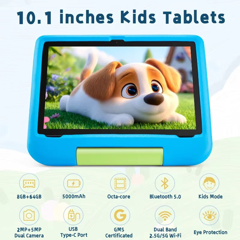 Paitanry Kinder Tablet 2025 mit 10,1 Zoll Android Display, 8 GB RAM, 64 GB ROM, Blau - Bild 4