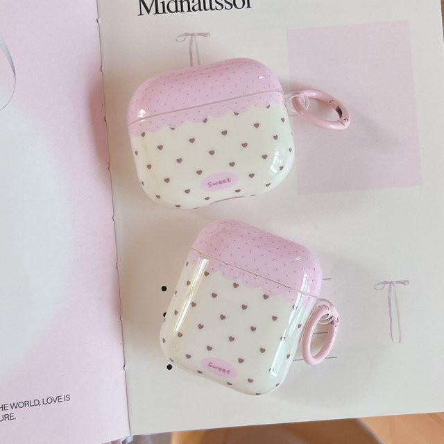 Glänzende AirPods Schutzhülle im koreanischen Stil mit Polka Dot und Herz-Design in Pink für Apple AirPods 1 2 3 4 Pro 2 Pro 3 - Bild 1