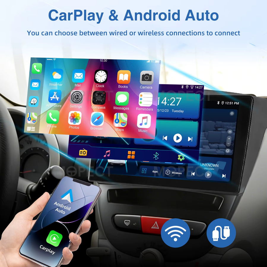 MOPECT Android 15 Autoradio mit 10,1 Zoll Display für Toyota Aygo, Peugeot 107 und Citroen C1 (2005-2014) mit WiFi, Carplay, 4G, 64GB Speicher und Rückfahrkamera in Schwarz - Bild 3