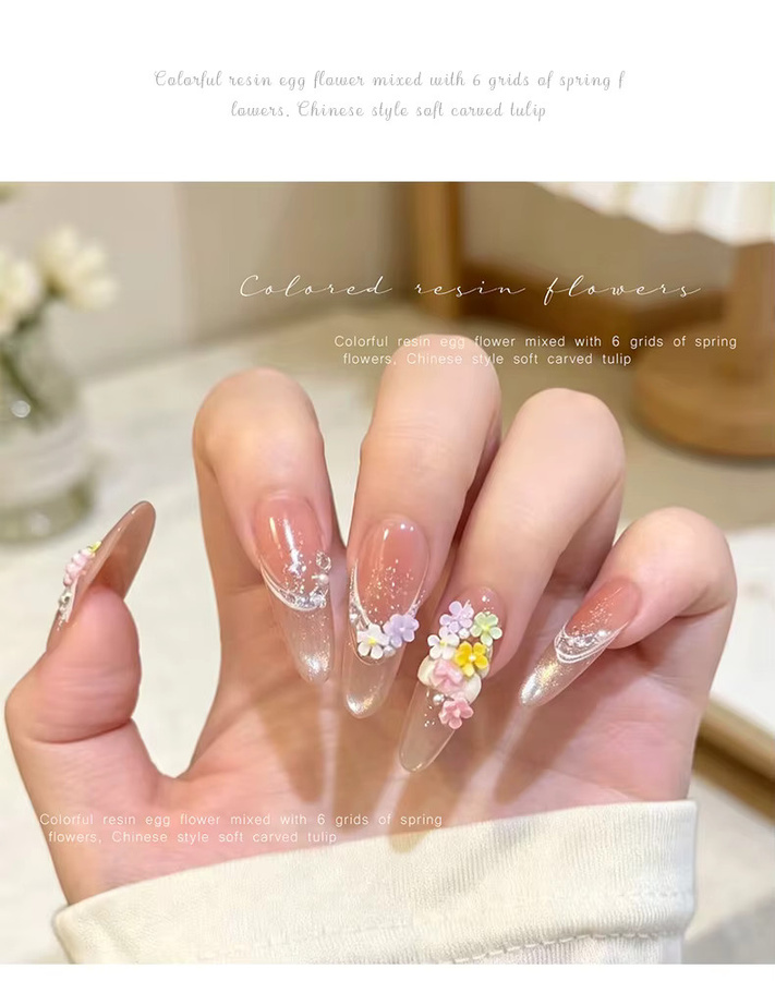 YYM Nagelcharms Set, 6-teilig, 3D Harz-Blumen, Tulpen und Sonnenblumen - Bild 3