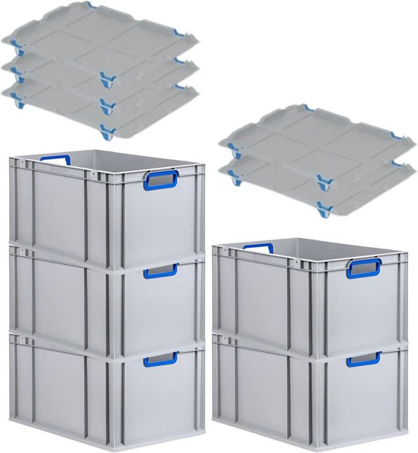 PROREGAL Spar Set 5x Eurobox Nextgen Color mit Auflagedeckel und Schiebeschnappverschlüssen in Blau, H x B x T: 32 x 40 x 60 cm - Bild 1