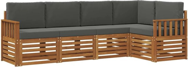 vidaXL Sofagarnitur 5-teilig aus Massivholz Akazie in Natur und Anthrazit mit Ecksofa und Kissen im modernen L-Shape Design - Bild 1