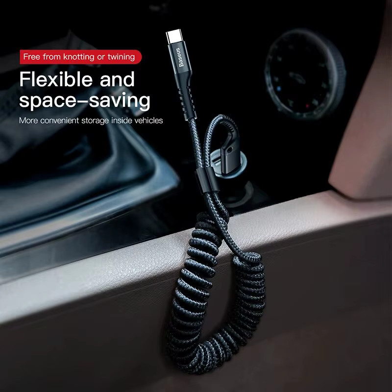 Baseus USB-C Schnellladekabel mit Teleskop-Federfunktion für Samsung und Xiaomi in Schwarz - Bild 2