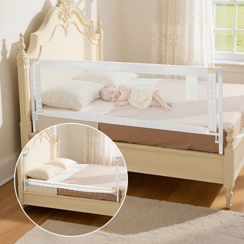 VEVOR Bettgitter für Kleinkinder mit verstellbarer Höhe aus Metall und Oxford-Stoff, faltbares Schutzgitter für Kinderbetten und Etagenbetten, B/H: 200 x 89 cm, Grau/Weiß - Bild 1