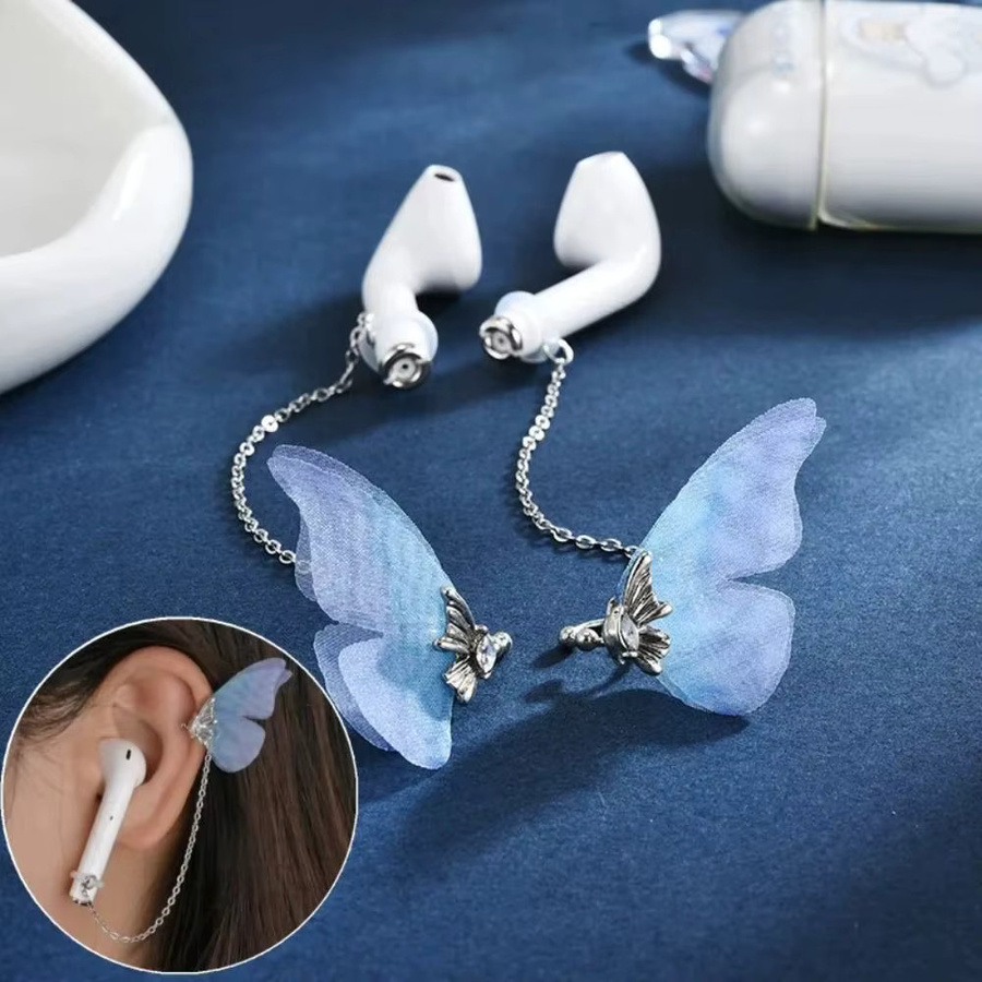 Schmetterling Ohrclip Ketten für Bluetooth Kopfhörer und Airpods Pro 1/2/3 in Blau, 1 Paar Anti-Lost Ohrhaken für Damen und Herren - Bild 2