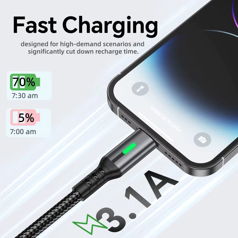 Tzlrxl USB auf Typ-C Kabel 60W Schnellladekabel mit LED in Schwarz - Bild 3
