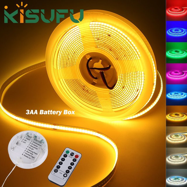 KISUFU COB LED-Lichtstreifen RGB mit Fernbedienung, batteriebetrieben, 5V, selbstklebend, Multicolor (Blau, Weiß, Gelb, Rot) - Bild 1