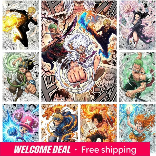 One Piece Diamant-Stickerei DIY Mosaik-Kunst Set mit Monkey D. Luffy und Roronoa Zoro, Multicolor, B/H: 25,0 x 20,0 cm - Bild 1