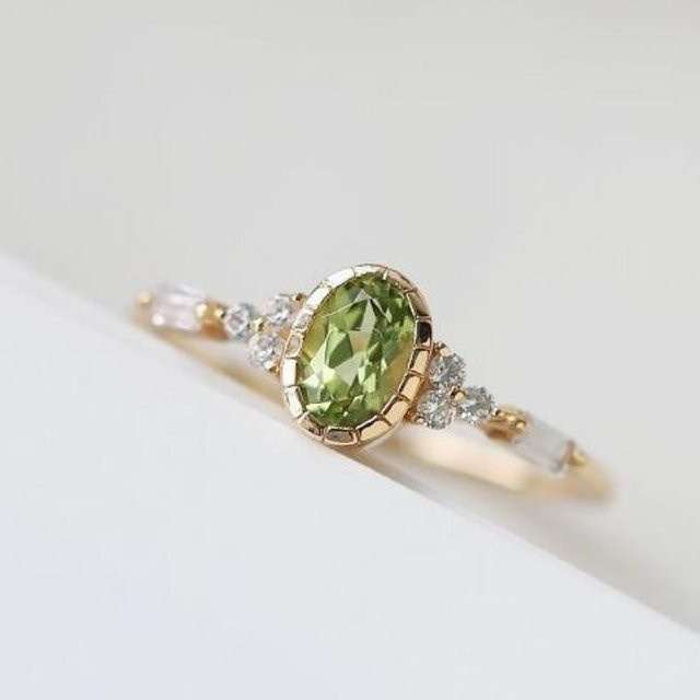 YIRAN Jewelry Verlobungsring, Kupfer, Zirkonia, Olivgrün, Damen, Vintage - Bild 1