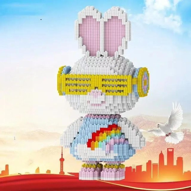 Neuer Pfirsichblüten-Drachen-Hase Tier Mikro-Diamant Baustein Ziegel, Weiß, ab 14 Jahre - Bild 1