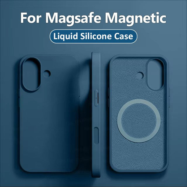 Luxus MagSafe Magnet Handyhülle aus flüssigem Silikon für Apple iPhone 16 15 13 Pro Max in Blau mit Wireless Charging Unterstützung - Bild 1