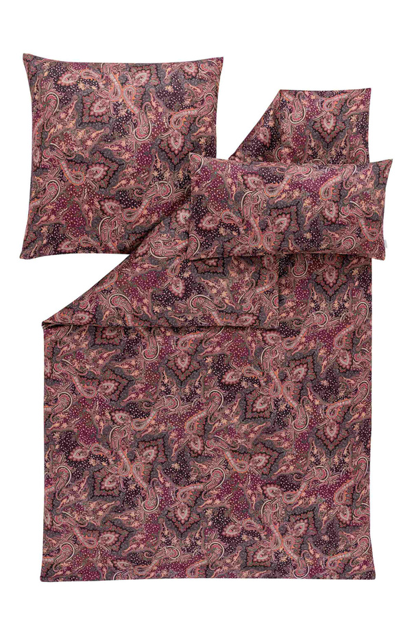 Estella Mako-Satin Bettwäsche Tiberio Paisley in Bordeaux Lachs, Set bestehend aus Bettbezug und Kissenbezug, B/H: 155 x 220 cm und 80 x 80 cm - Bild 1
