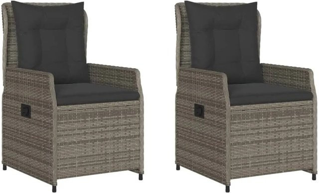 VIDAXL Set aus 2 verstellbaren Gartensesseln aus Polyrattan in Grau mit Armlehnen und UV-beständigen Kissen - Bild 1