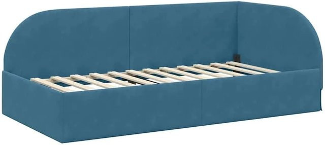 vidaXL Eckbettgestell mit Kopfteil in Blau aus Stoff und Holz, B/T/H: 80 x 200 x 140 cm - Bild 1