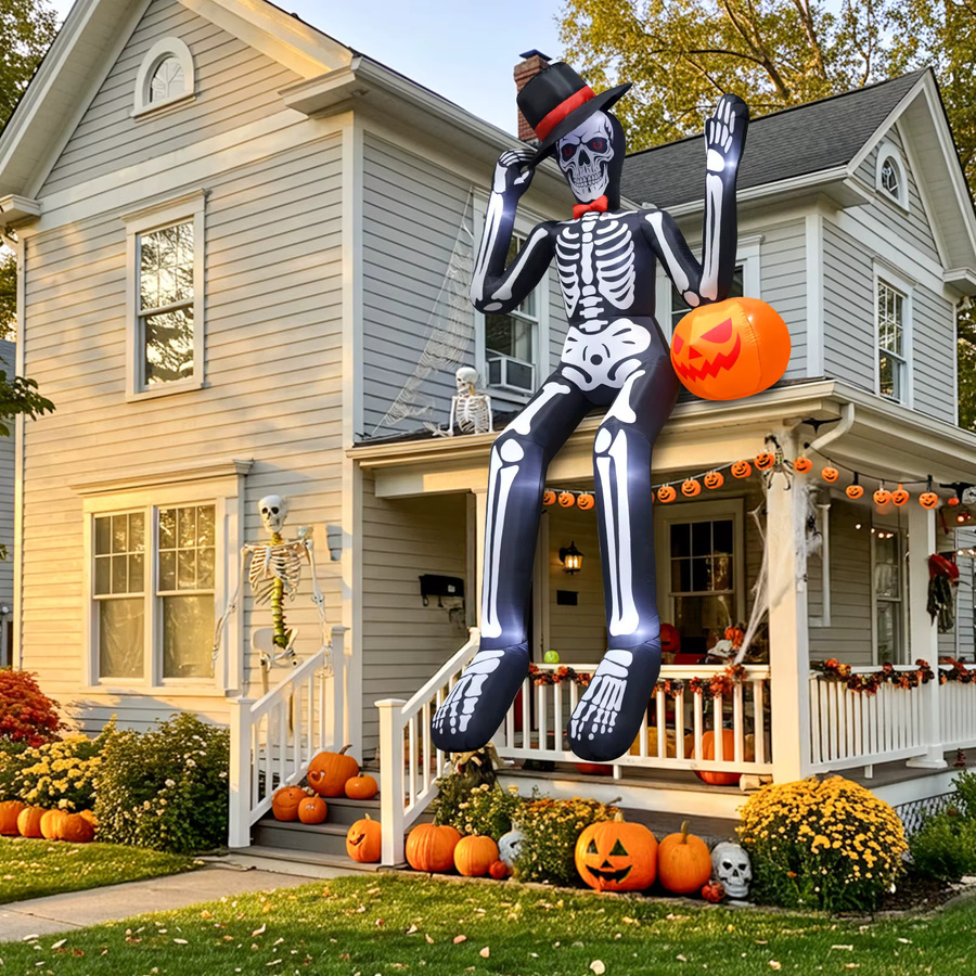 Riesiges aufblasbares Skelett als Halloween-Außendekoration für Rasen und Dach, Höhe: 3,65 m - Bild 4