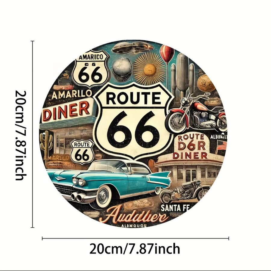 HELLOYOUNG Route66 Vintage-Metallschild, Rundes Retro-Wandkunst-Dekor in Multicolour, B/H: 20,3 x 20,3 cm - Bild 3