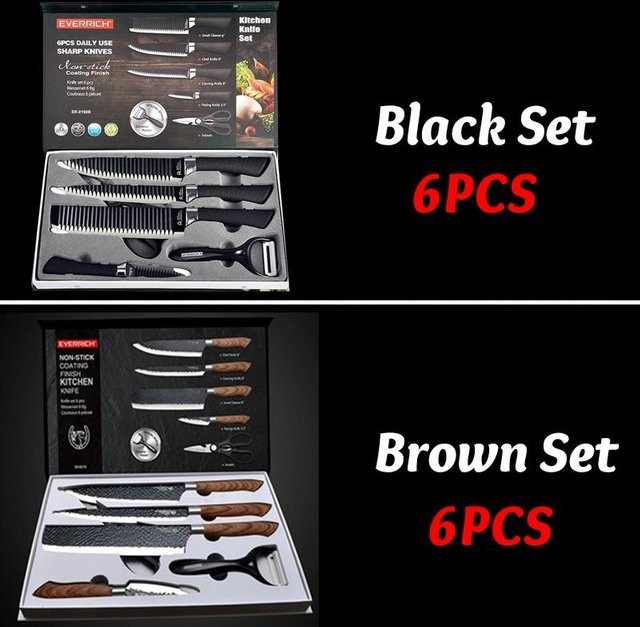 IKKNIFE Küchenmesser-Set, 6-teilig, Schwarz, inklusive Kochmesser, Schälmesser aus Keramik und Schere - Bild 1
