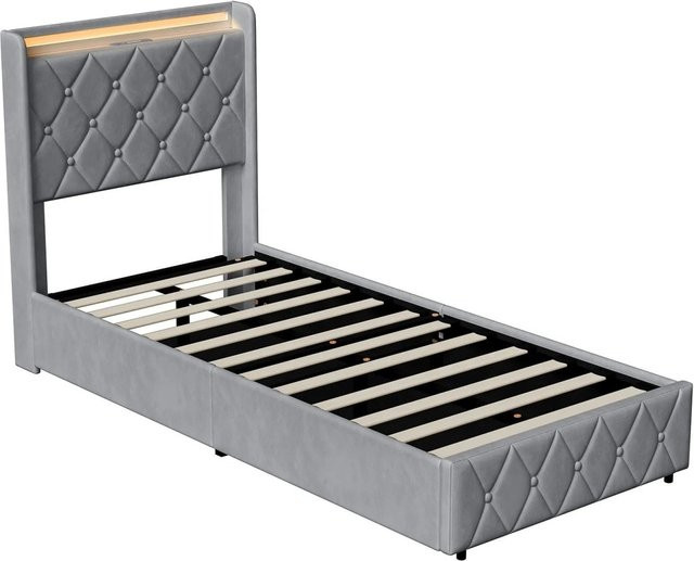 PXloue Polsterbett in Grau mit USB-Ladestation, RGB LED-Beleuchtung und Ablagefach, B/T/H: 90 x 200 x 112 cm - Bild 1