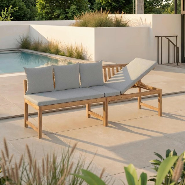 Bessagi Garden Gartenbank Junoa aus Akazie mit grauem Outdoorstoff, B/T/H: 200 x 60 x 60 cm - Bild 1