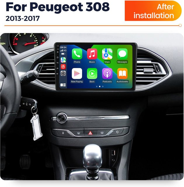 NAVIFANS Android Carplay Autoradio mit GPS und Bluetooth für Peugeot 308 308 SW 2007-2015 und 408 2012-2020 in Schwarz - Bild 1