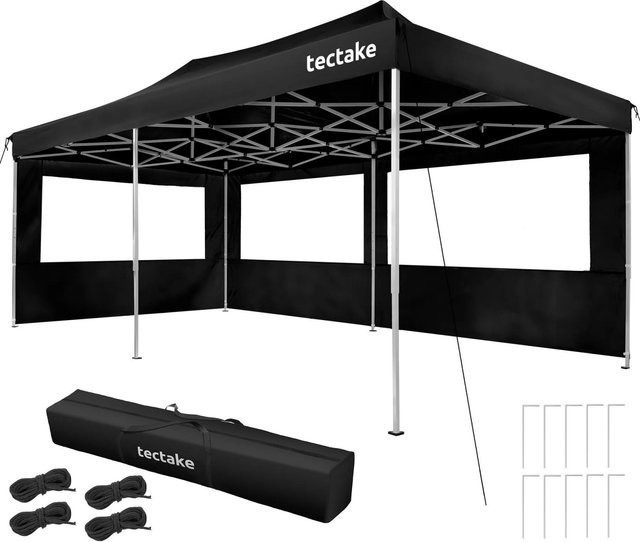 tectake Aluminium Faltpavillon Viola Schwarz mit 3 Seitenteilen und Fenstern, wasserdicht, B/T/H: 600 x 300 x 316 cm - Bild 2