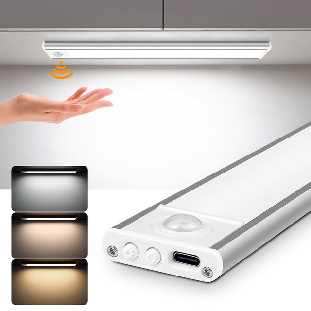Gyarfas LED Motion Sensor Bar Lampe, USB aufladbare Nachtlicht-Leiste mit Infrarot-Detektor und CCT dimmbar, Weiß, Breite: 50 cm, Höhe: 30 cm - Bild 1