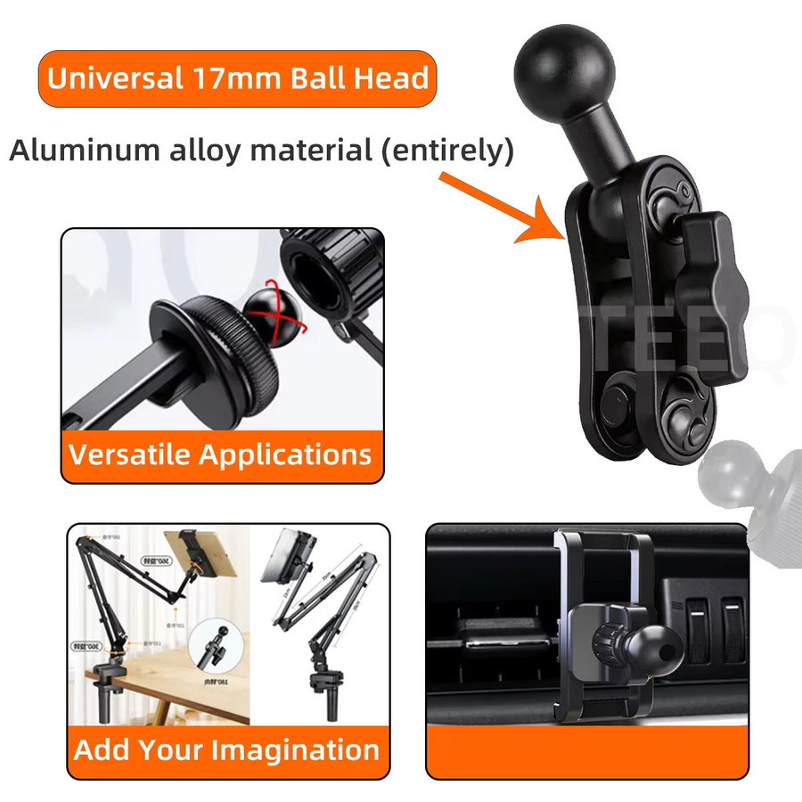 TEEQ Motorrad-Handyhalterung aus Aluminiumlegierung mit 17mm Kugelkopf und Verlängerungsstange in Schwarz - Bild 4