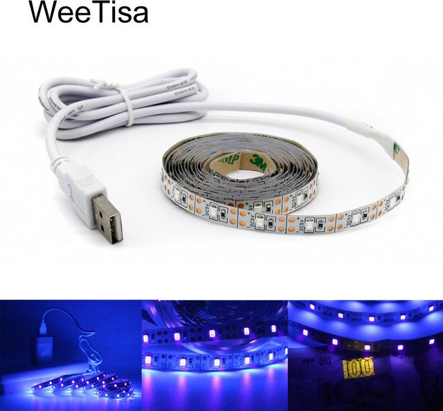 WeeTisa UV-USB-LED-Streifen mit 395–405 nm Wellenlänge, batteriebetrieben, flexibles 2835 SMD Band für TV-Hintergrundbeleuchtung, 5 V - Bild 1