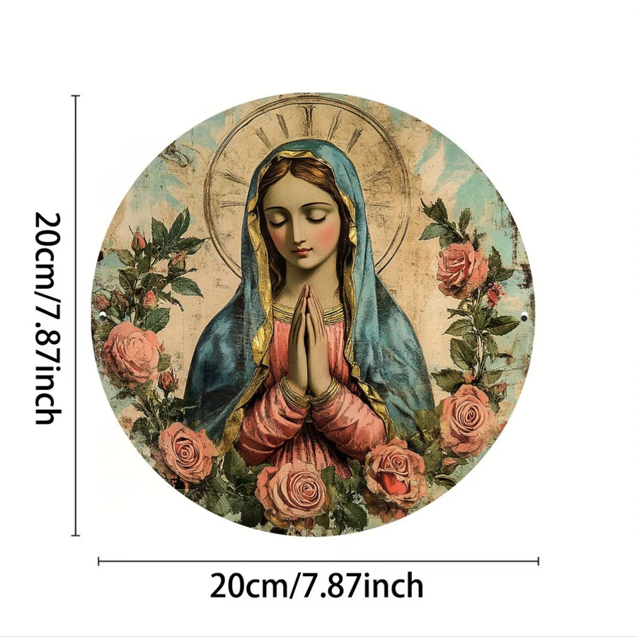 Potdemiel Rundes Metall-Kranzschild mit religiöser Ikone und betender Figur in Mehrfarbig, Durchmesser: 20 cm - Bild 2
