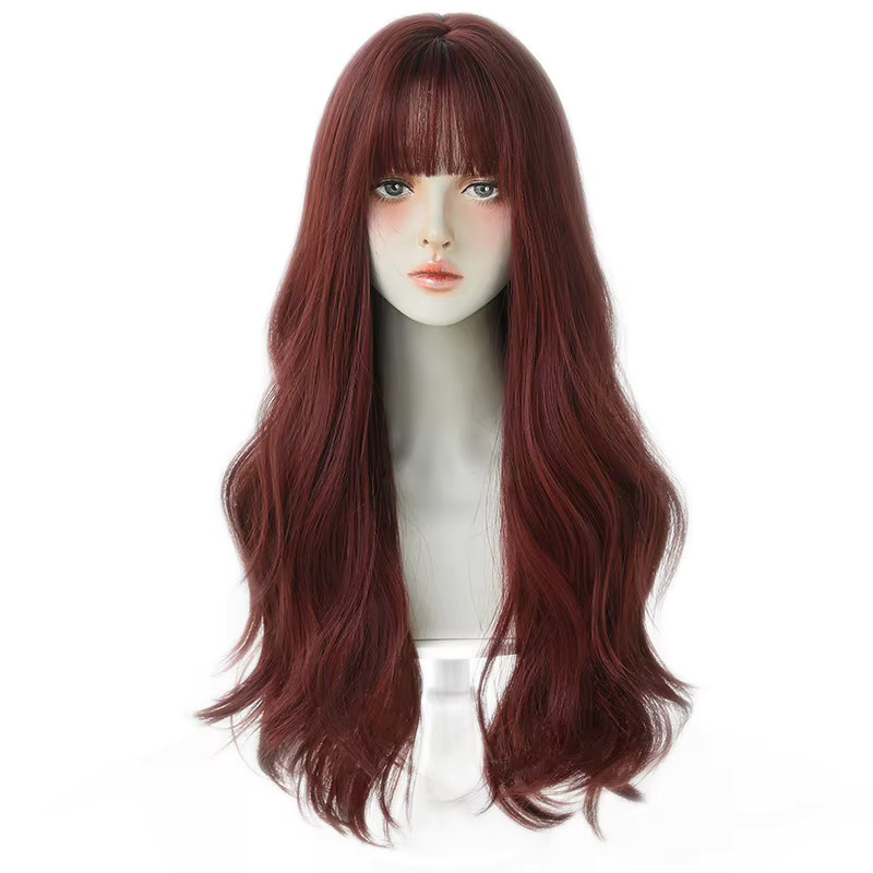 7JHH WIGS Perücke, lange gewellte Kunsthaarperücke, weinrot, Damen - Bild 6