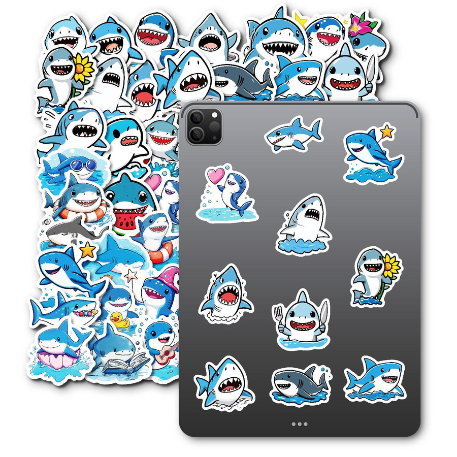 50 wasserfeste Hai Aufkleber in Multicolour für Handy, Notizbuch, Wasserbecher und Koffer - Bild 2